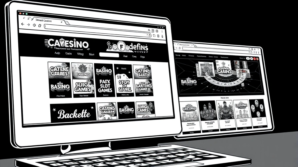 Computer screen with three different casino website tabs open, showing varying game selection menus.