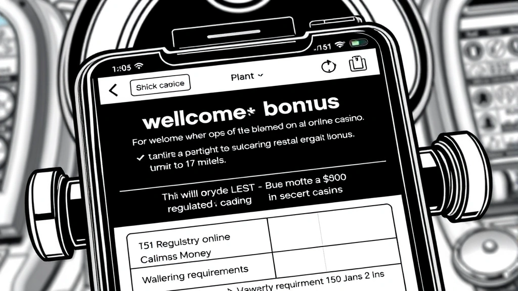 Casino welcome bonus screen displaying bonus amount and associated wagering requirements.